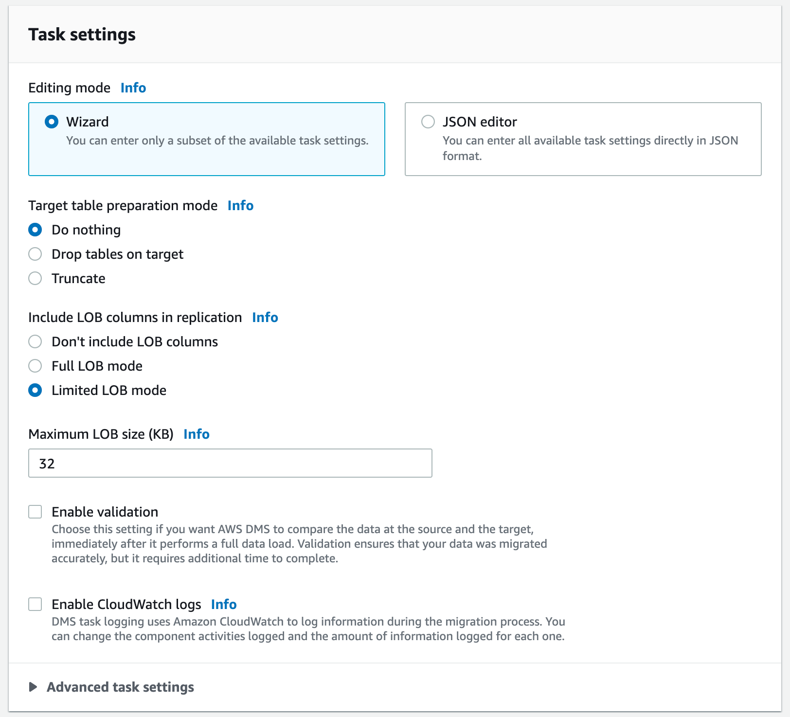 AWS-DMS-Task-Settings